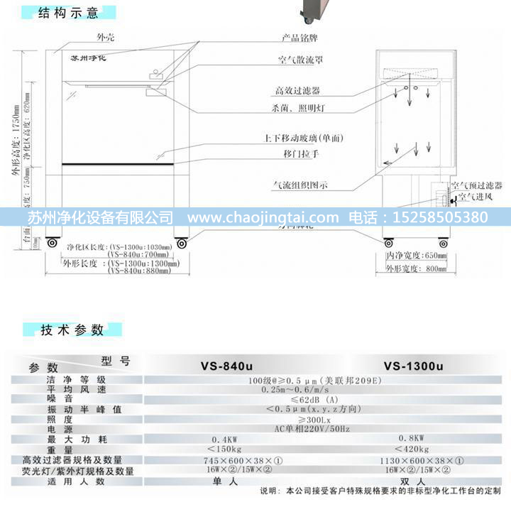 VS-840U單人單面垂直送風(fēng)超凈/凈化工作臺(tái)